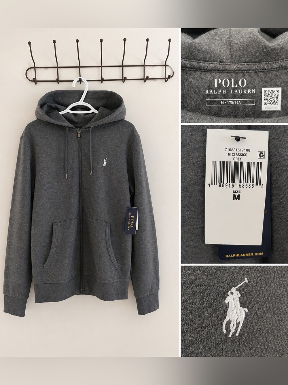 Polo by Ralph Lauren Men's Grey Full-Zip Hooded Sweatshirt